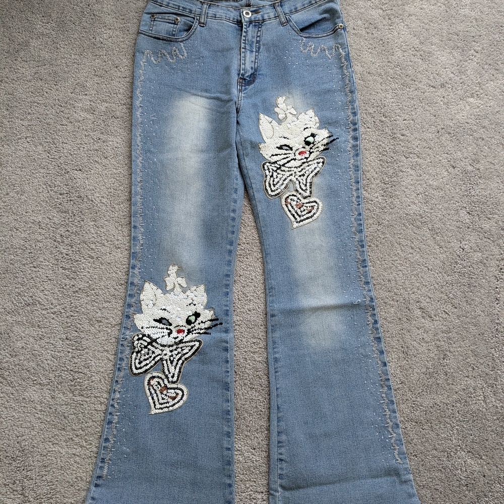Embroidered Blue Women's Jeans